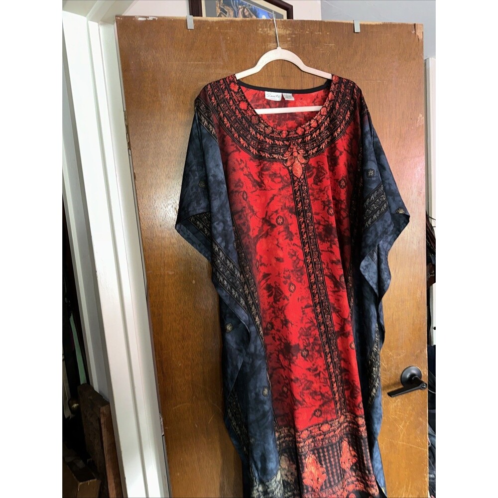 Sante Women’s Red And Blue kaftan muumuu earth mama hippie OS 60s 70s Vibe